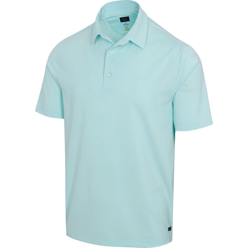 FRONT VIEW OF GREG NORMAN MENS ML75 STRETCH HORIZON POLO IN OASIS HEATHER