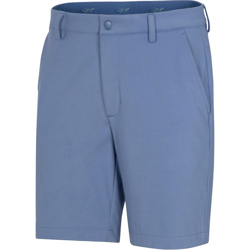 FRONT VIEW OF GREG NORMAN MENS STANCE KNIT SHORT IN VINEYARD BLUE