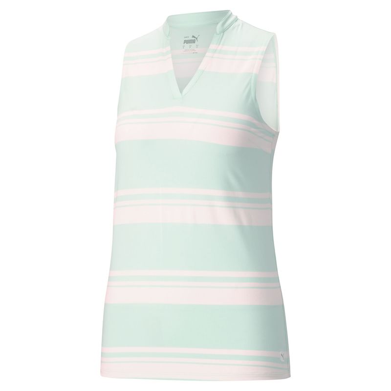 MAIN IMAGE OF PUMA WOMENS CLOUDSPUN VALLEY STRIPE SLEEVELESS POLO IN SOOTHING SEA XXL