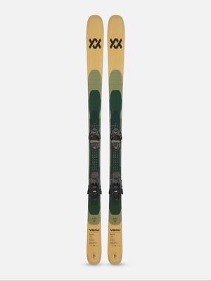 TOPSHEET VIEW OF VOLKL MENS BLAZE 82 W/+VMOTION 10 GW DOWNHILL SKIS IN BEIGE/LIGHT GREEN/DARK GREEN