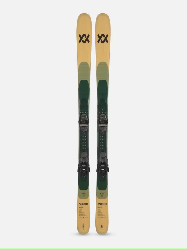 TOPSHEET VIEW OF VOLKL MENS BLAZE 82 W/+VMOTION 10 GW DOWNHILL SKIS IN BEIGE/LIGHT GREEN/DARK GREEN