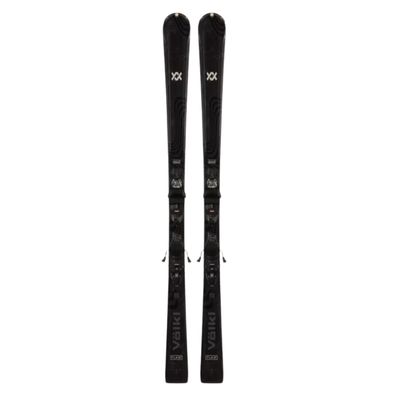 TOPSHEET VIEW OF VOLKL WOMENS FLAIR 7.2 W/+VMOT 10 DOWNHILL SKIS IN BLACK/ROSE