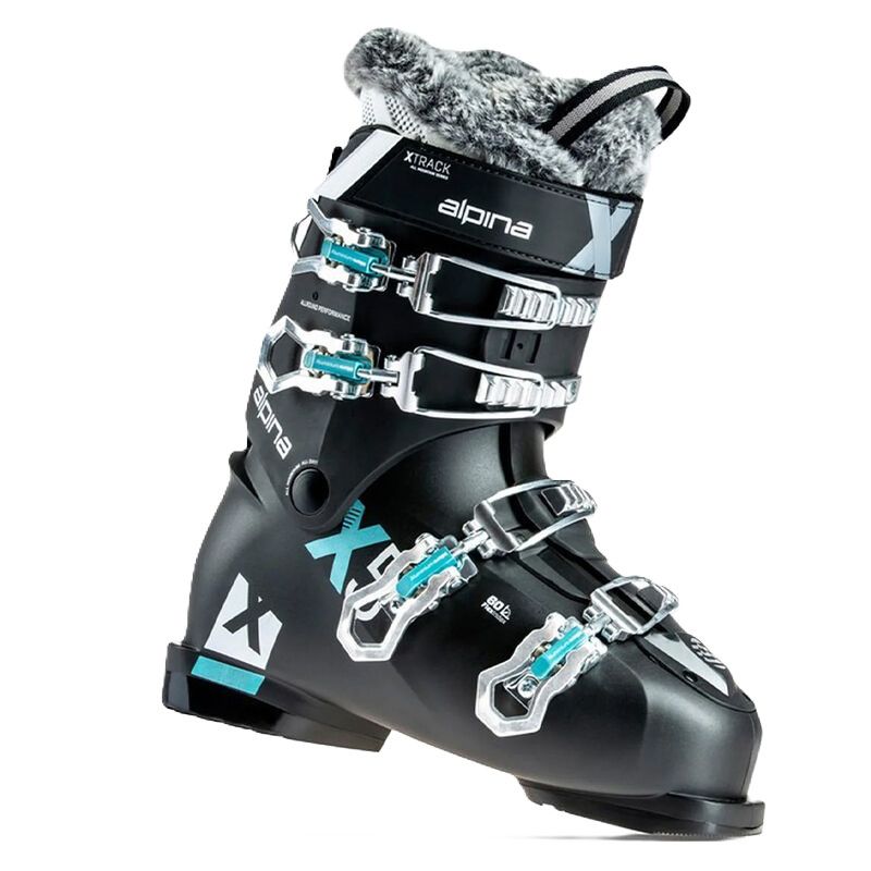 FRONT VIEW OF ALPINA WOMENS X5 EVE DOWNHILL SKI BOOT IN BLACK/BLUE