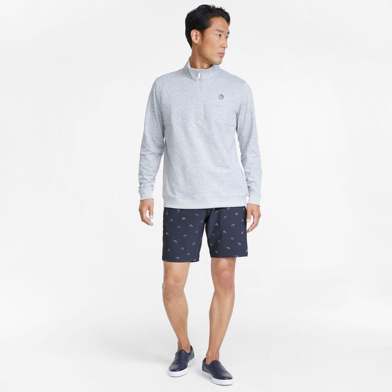 FRONT VIEW OF PUMA MENS ARNOLD PALMER UMBRELLA SHORT IN NAVY BLAZER/QUIET SHADE
