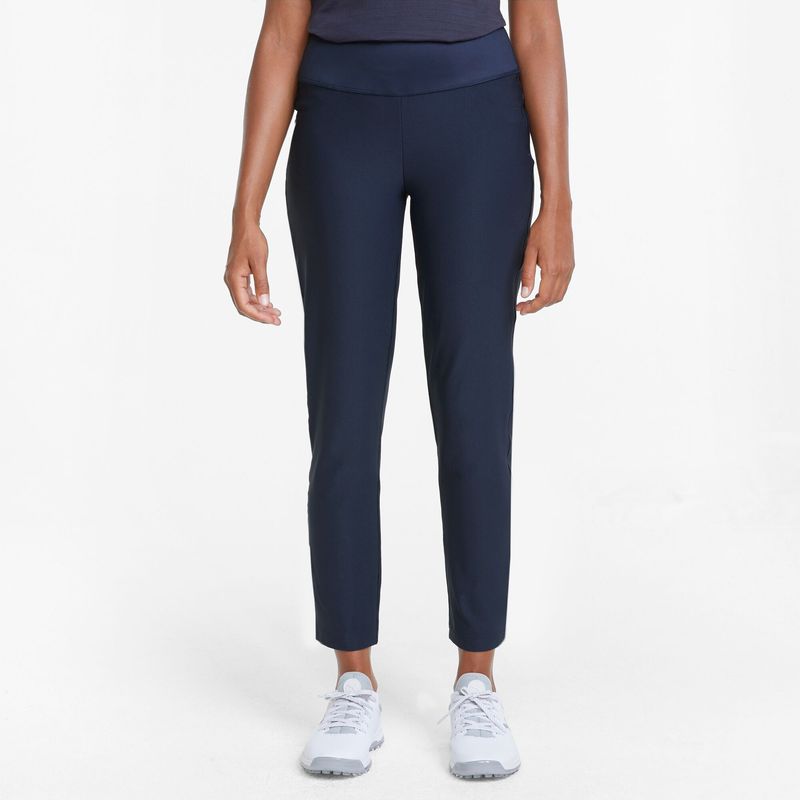 FRONT VIEW OF PUMA WOMENS POWERSHAPE PANT IN NAVY BLAZER