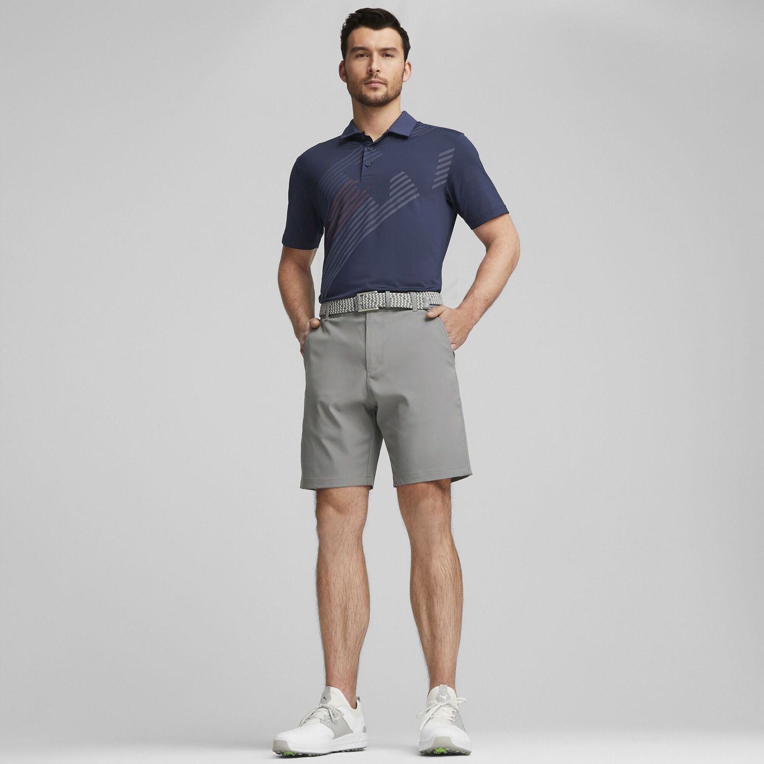FRONT VIEW OF PUMA MENS VOLITION JET POLO IN NAVY BLAZER/SKI PATROL