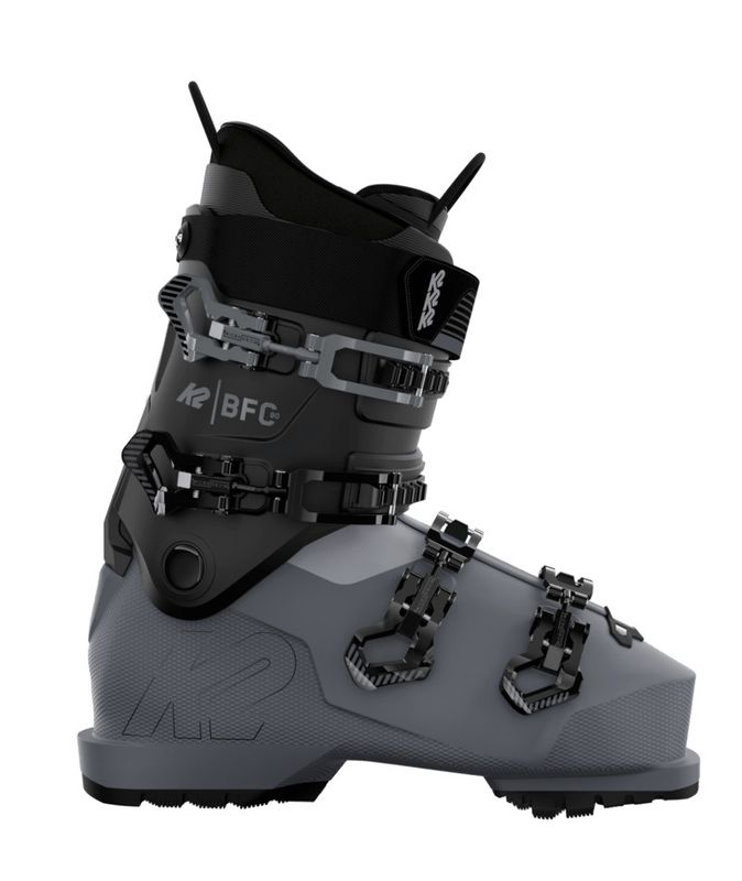 SIDE VIEW OF K2 MENS BFC 80 DOWNHILL SKI BOOT WITH GRIPWALK AND CUSHFIT COMFORT