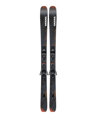 K2 MENS MINDBENDER 90C W/QUIKCLIK DOWNHILL SKIS 25 TOPSHEET VIEW OF K2 MENS MINDBENDER 90C W/QUIKCLIK DOWNHILL SKIS IN DARK GREY/ORANGE/BROWN