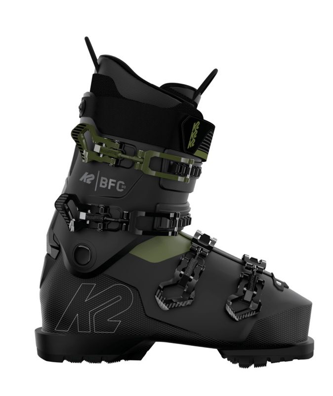 SIDE VIEW OF K2 MENS BFC 90 DOWNHILL SKI BOOT WITH GRIPWALK AND CUSHFIT PLUS