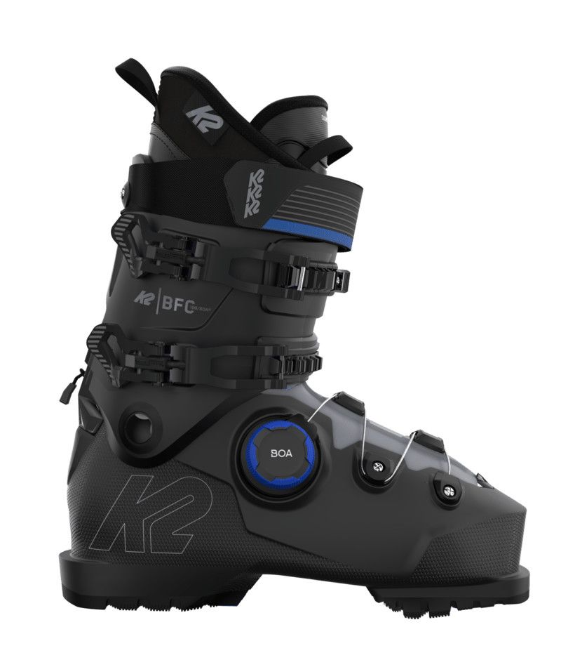 SIDE VIEW OF K2 MENS BFC 100 BOA DOWNHILL SKI BOOT WITH BOA FIT SYSTEM