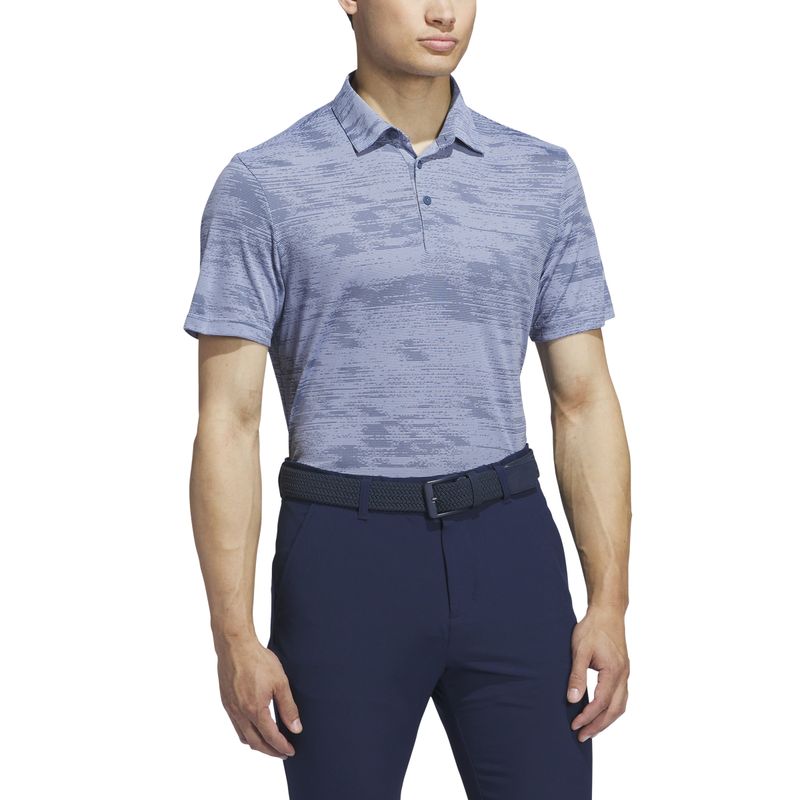 FRONT VIEW OF ADIDAS MENS ULTIMATE365 TEXTURED STRIPE POLO IN BLUE SPARK/PRELOVED INK