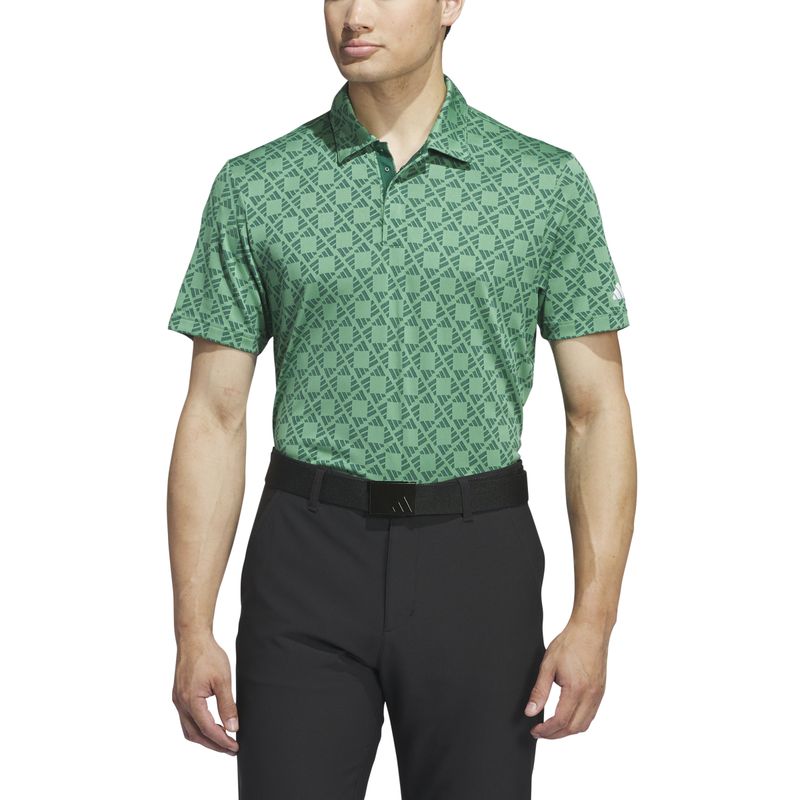 FRONT VIEW OF ADIDAS MENS ULTIMATE365 TOUR HEAT.RDY JACQUARD POLO IN COLLEGIATE GREEN