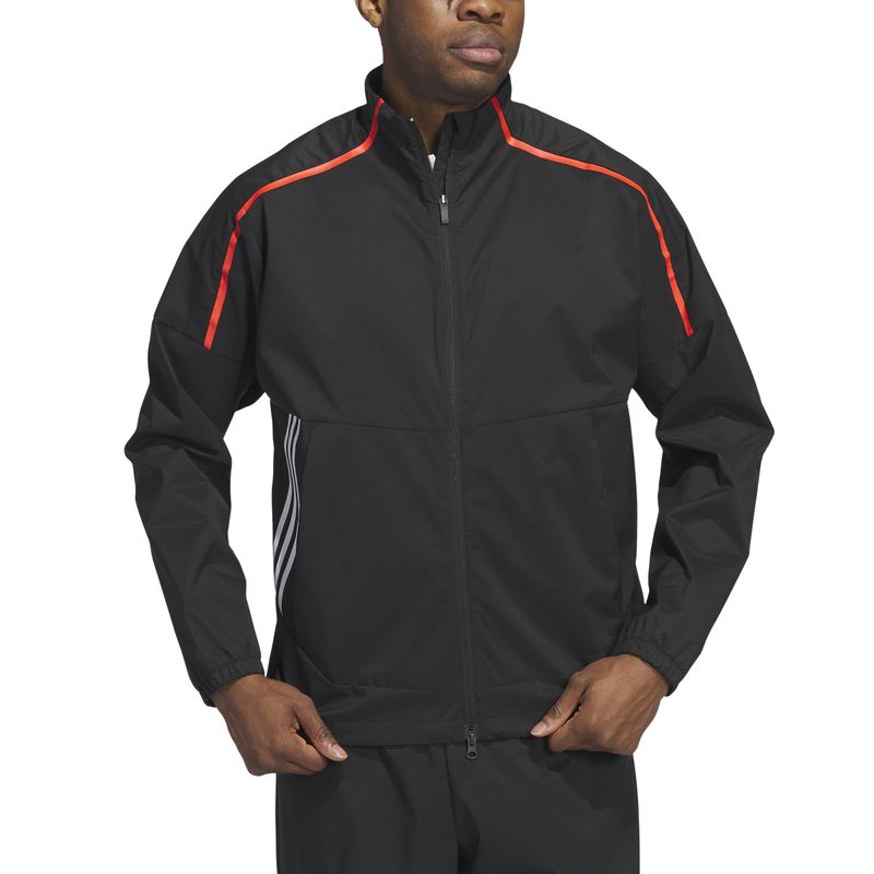 FRONT VIEW OF ADIDAS MENS CORE PROVISIONAL FULL ZIP RAIN JACKET IN BLACK