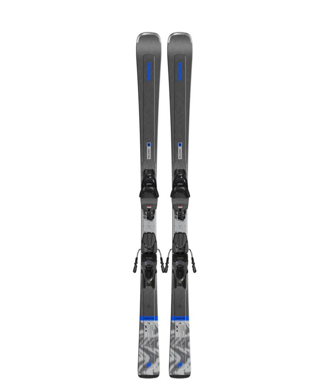 TOPSHEET VIEW OF K2 MENS DISRUPTION 76 W/QUIKCLIK FREE DOWNHILL SKIS IN LIGHT GREY/DARK GREY/BLUE