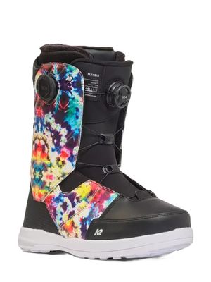 DOUBLE BOA VIEW OF K2 MENS MAYSIS SNOWBOARD BOOTS IN TIE DYE MULTI/BLACK/WHITE