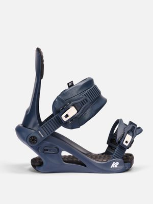 K2 WOMENS BEDFORD SNOWBOARD BINDING 25 SIDE VIEW OF K2 WOMENS BEDFORD SNOWBOARD BINDING IN NAVY BLUE/BLACK/WHITE