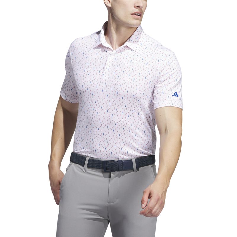 FRONT VIEW OF ADIDAS MENS ULTIMATE365 ALLOVER PRINT POLO IN WHITE