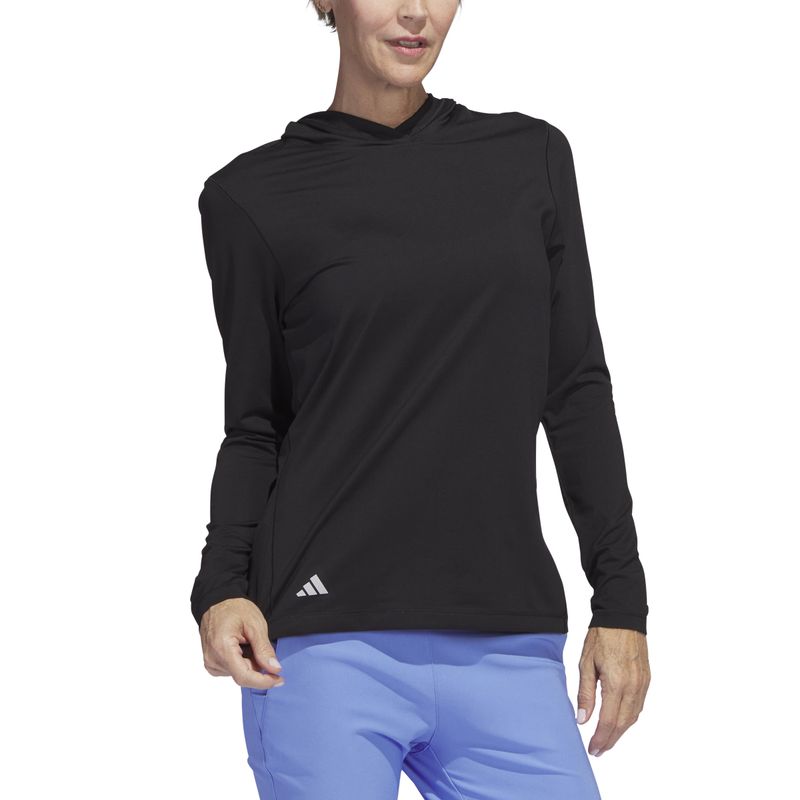 FRONT VIEW OF ADIDAS WOMENS PERFORMANCE GOLF HOODIE IN BLACK