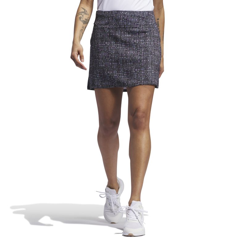 FRONT VIEW OF ADIDAS WOMENS ULTIMATE365 PRINTED SKORT IN BLACK