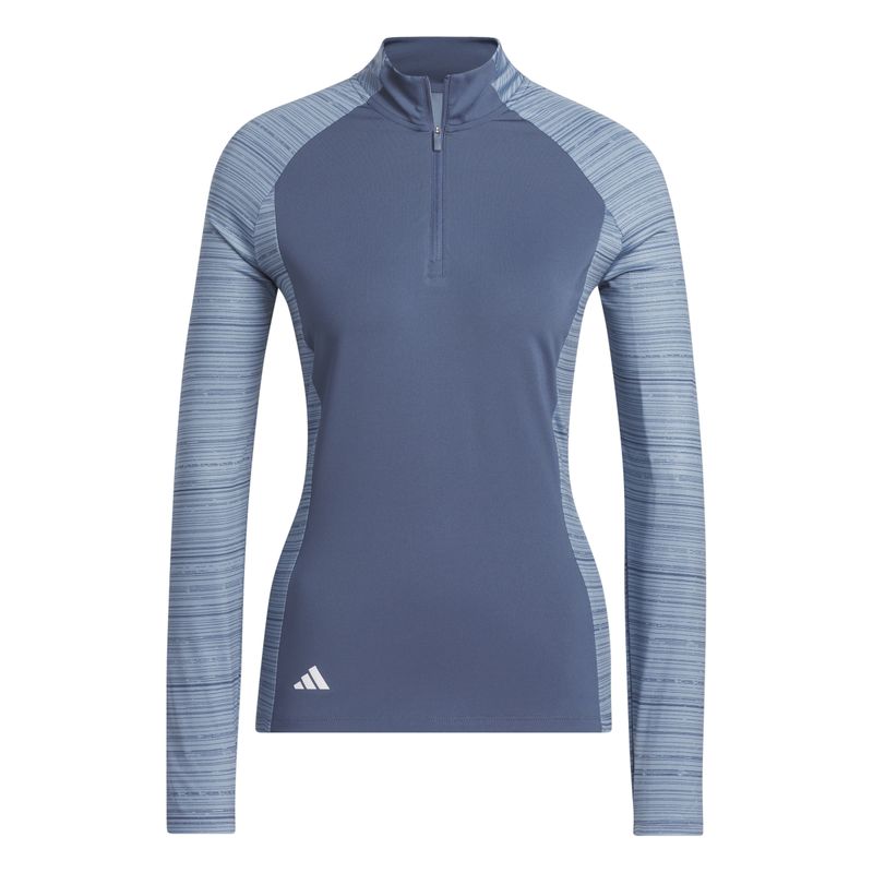 FRONT VIEW OF ADIDAS WOMENS ULTIMATE365 SOLID LONG SLEEVE PERFORMANCE SWEATER IN PRELOVED INK