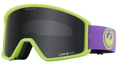 FRONT GOGGLE VIEW OF DRAGON UNISEX DXT OTG GOGGLES IN MURASAKI LUMALENS DARK SMOKE