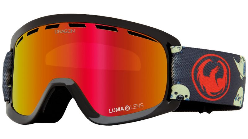 FRONT GOGGLE VIEW OF DRAGON YOUTH LIL D GOGGLES IN LIL KAIJ LUMALENS RED ION