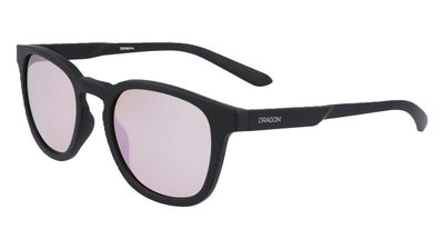 LEFT SUNGLASS VIEW OF DRAGON UNISEX FINCH ION SUNGLASSES IN MATTE BLACK LUMALENS ROSE GOLD ION