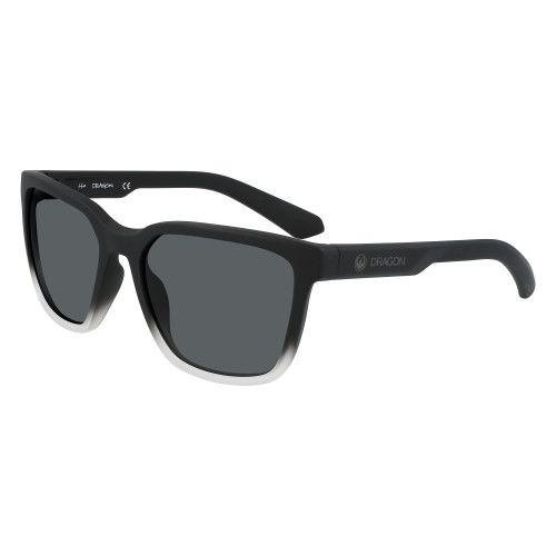 LEFT VIEW OF DRAGON UNISEX BURGEE SUNGLASSES IN MATTE BLACK GRADIENT CRYSTAL LUMALENS SMOKE