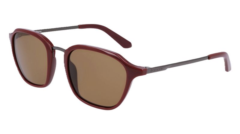 LEFT SUNGLASS VIEW OF DRAGON UNISEX FALLON SUNGLASSES IN SHINY OXBLOOD LUMALENS BROWN