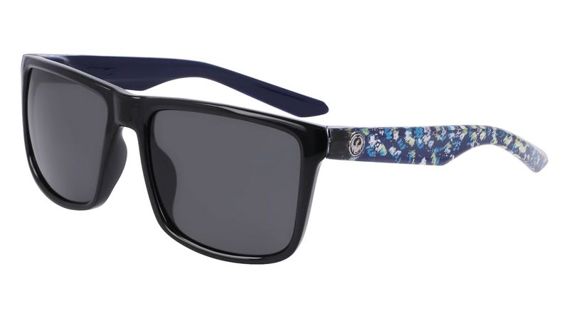 LEFT SUNGLASS VIEW OF DRAGON UNISEX MERIDIEN SUNGLASSES IN BLACK/BLUE GREEN IGUCHI LUMALENS SMOKE