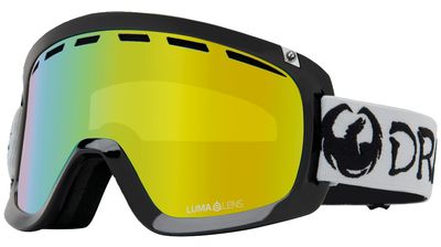 FRONT GOGGLE VIEW OF DRAGON UNISEX D1 OTG GOGGLES IN CLASSIC GREY LUMALENS GOLD ION