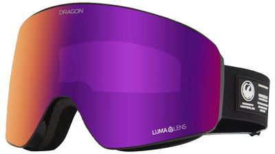 FRONT GOGGLE VIEW OF DRAGON UNISEX PXV WITH BONUS LENS GOGGLES IN BLACK PEARL LUMALENS PURPLE ION