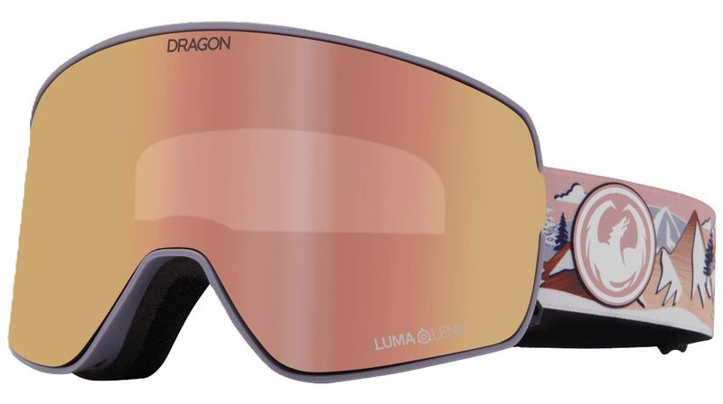 FRONT VIEW OF DRAGON UNISEX KIMMY FASANI NFX2 WITH BONUS LENS GOGGLES IN LUMALENS ROSE GOLD ION