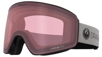 FRONT GOGGLE VIEW OF DRAGON UNISEX PXV LUMALENS PHOTOCHROMIC GOGGLES IN SWITCH LUMALENS LIGHT ROSE