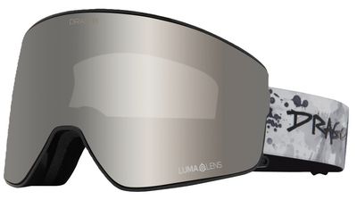 FRONT GOGGLE VIEW OF DRAGON UNISEX PXV2 WITH BONUS LENS GOGGLES IN BUSHIDO LUMALENS SILVER ION