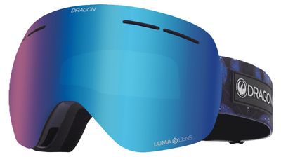FRONT GOGGLE VIEW OF DRAGON UNISEX X1S WITH BONUS LENS GOGGLES IN SHIMMER LUMALENS BLUE ION