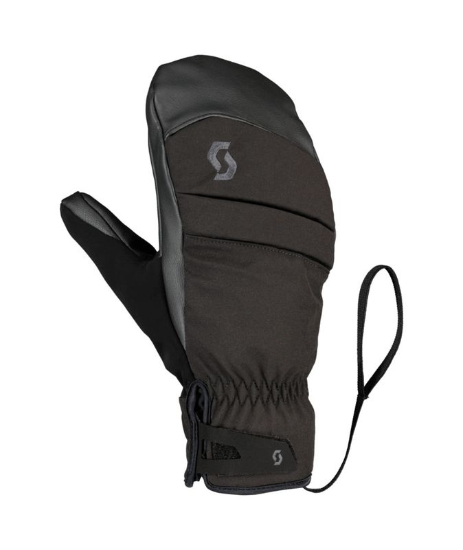 BACK OF HAND VIEW OF SCOTT MENS ULTIMATE HYBRID MITTEN IN BLACK WITH WATERPROOF INSERT