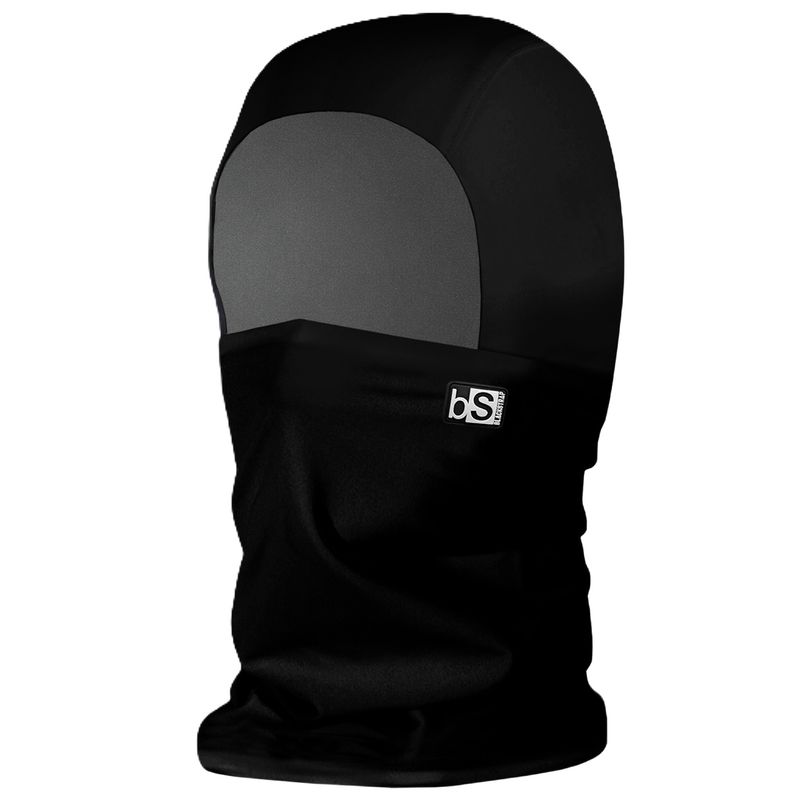 FRONT VIEW OF BLACKSTRAP UNISEX TREBLE HOOD BALACLAVA IN BLACK WITH THERMA FABRIC FOR WARMTH