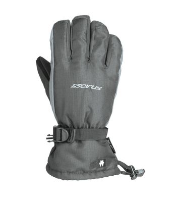 BACK OF HAND VIEW OF SEIRUS UNISEX HEATWAVE ACCEL GLOVE IN BLACK/CHARCOAL WITH HEATWAVE
