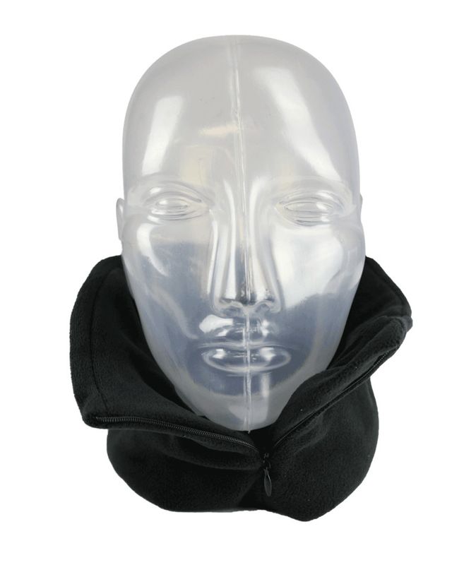 FRONT VIEW OF SEIRUS UNISEX ZIPS MICRO FLEECE NECK-UP FACE MASK IN BLACK WITH SOFT MICRO FLEECE