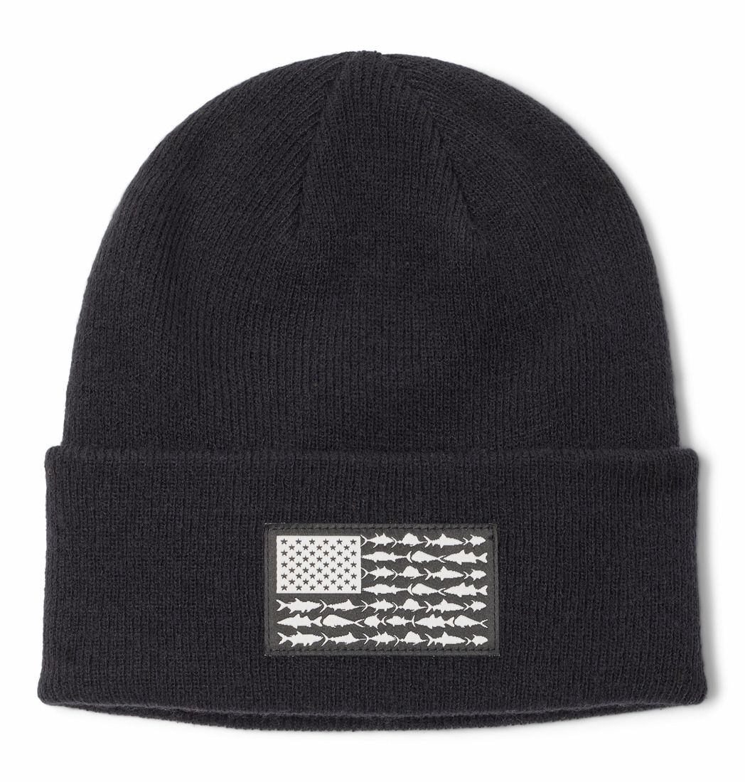MAIN IMAGE OF COLUMBIA UNISEX PFG FISH FLAG CUFFED BEANIE WINTER HAT IN BLACK O/S