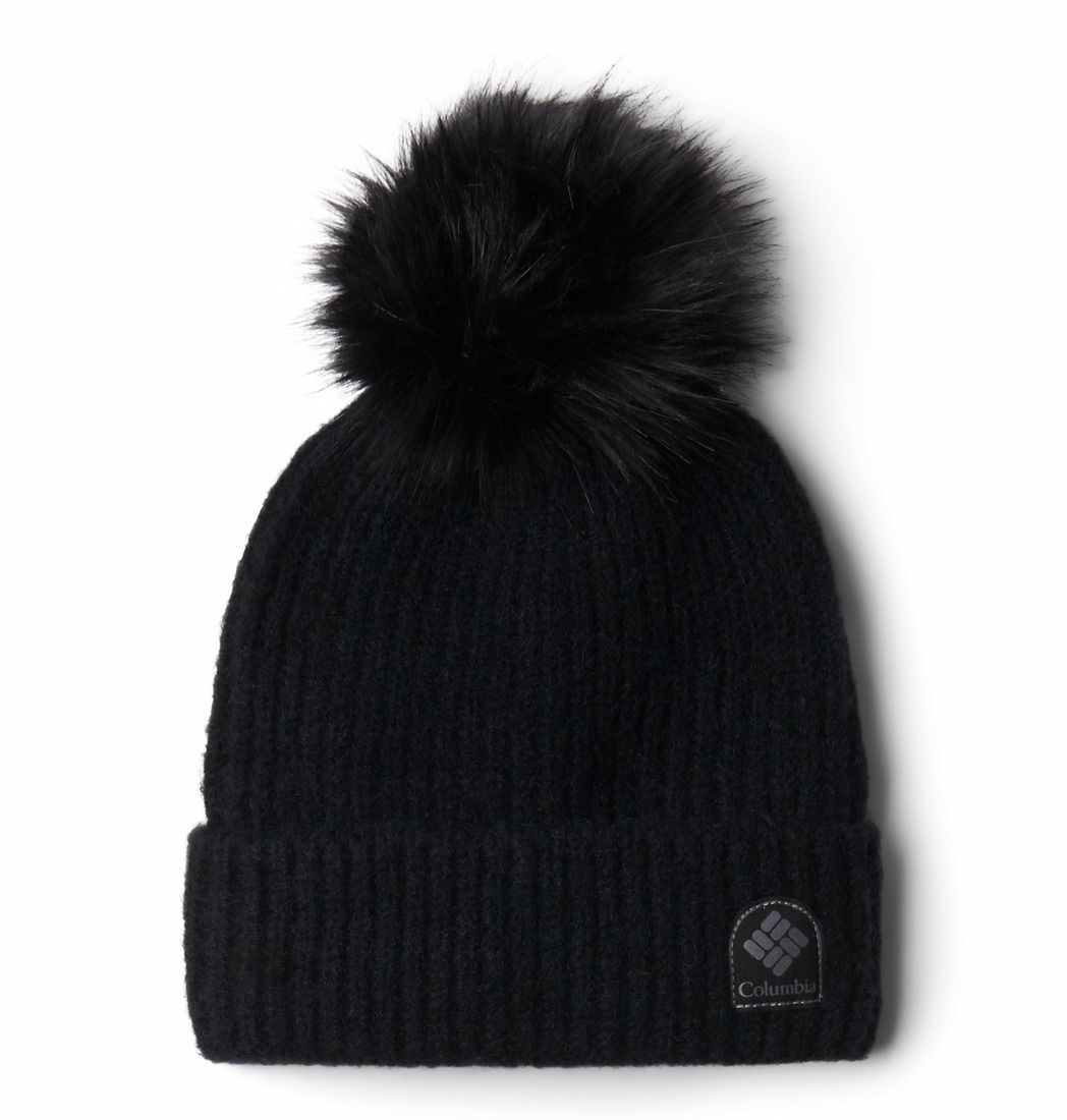 MAIN IMAGE OF COLUMBIA UNISEX WINTER BLUR POM POM BEANIE WINTER HAT IN BLACK O/S WITH FLEECE LINED