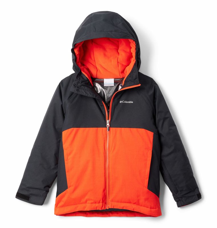 FRONT VIEW OF COLUMBIA YOUTH BOYS ALPINE ACTION III WINTER JACKET IN SPICY MELANGE/BLACK