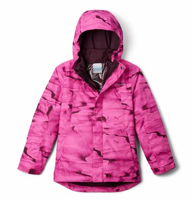 FRONT VIEW OF COLUMBIA YOUTH GIRLS WHIRLIBIRD III INTERCHANGE WINTER JACKET IN PINK ICE/MOONVISTA