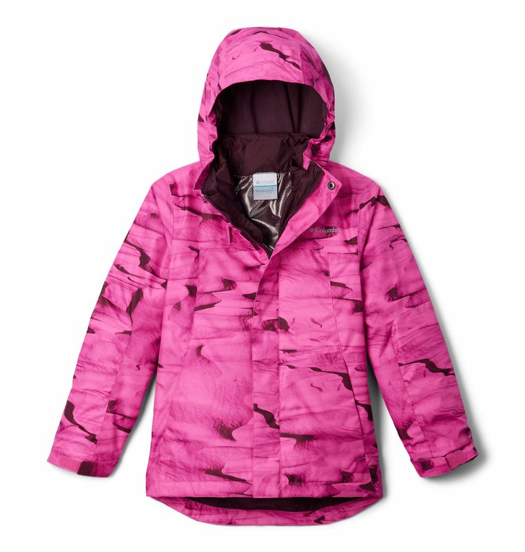 FRONT VIEW OF COLUMBIA YOUTH GIRLS WHIRLIBIRD III INTERCHANGE WINTER JACKET IN PINK ICE/MOONVISTA