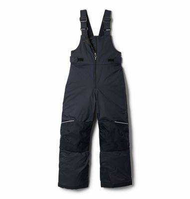 FRONT VIEW OF COLUMBIA YOUTH ADVENTURE RIDE II BIB SNOWPANT IN BLACK