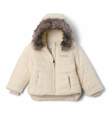 FRONT VIEW OF COLUMBIA YOUTH GIRLS KATELYN CREST III HOODED WINTER JACKET IN CHALK