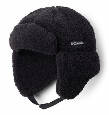 FRONT VIEW OF COLUMBIA YOUTH YOUTH RUGGED RIDGE SHERPA TRAPPER WINTER HAT IN BLACK
