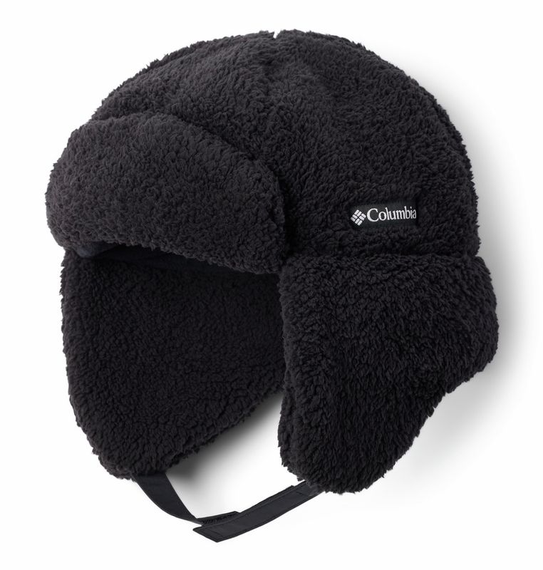 FRONT VIEW OF COLUMBIA YOUTH YOUTH RUGGED RIDGE SHERPA TRAPPER WINTER HAT IN BLACK