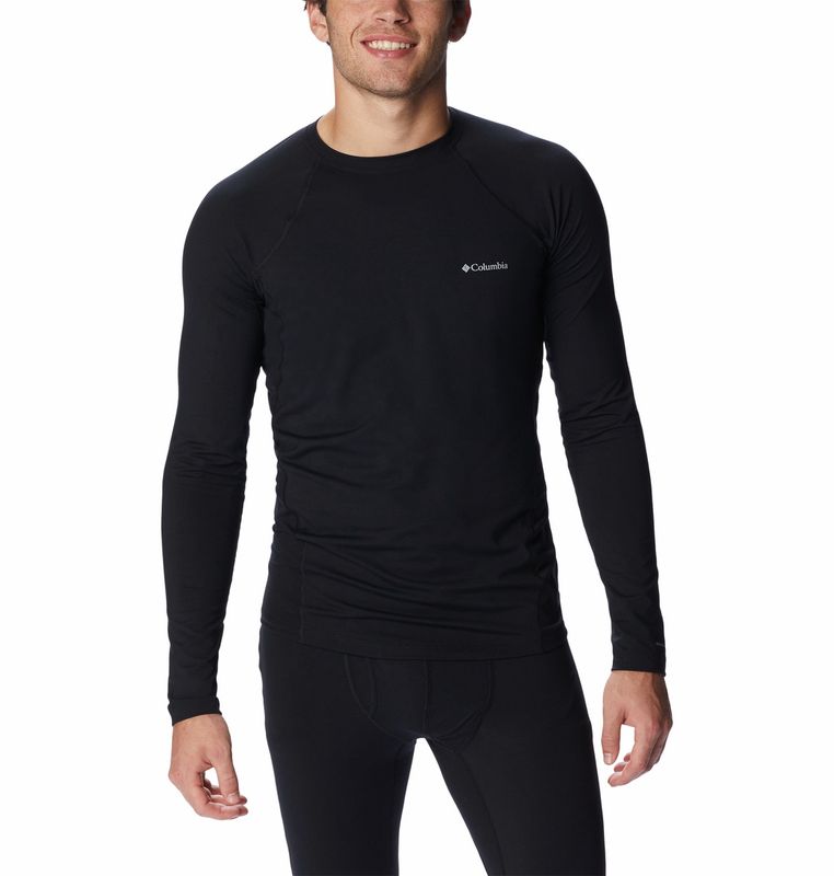 FRONT VIEW OF COLUMBIA MENS MIDWEIGHT STRETCH LONG SLEEVE BASELAYER TOP IN BLACK